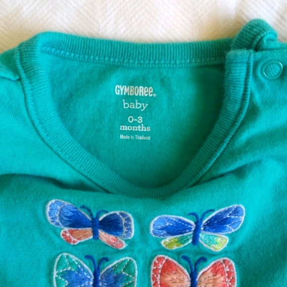 gymboree teal embroidered butterfly short sleeve bodysuit diaper shirt 3 months - Picture 3 of 5